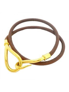 Hermes Bracelet Jumbo Hook Gold Plated Leather Brown